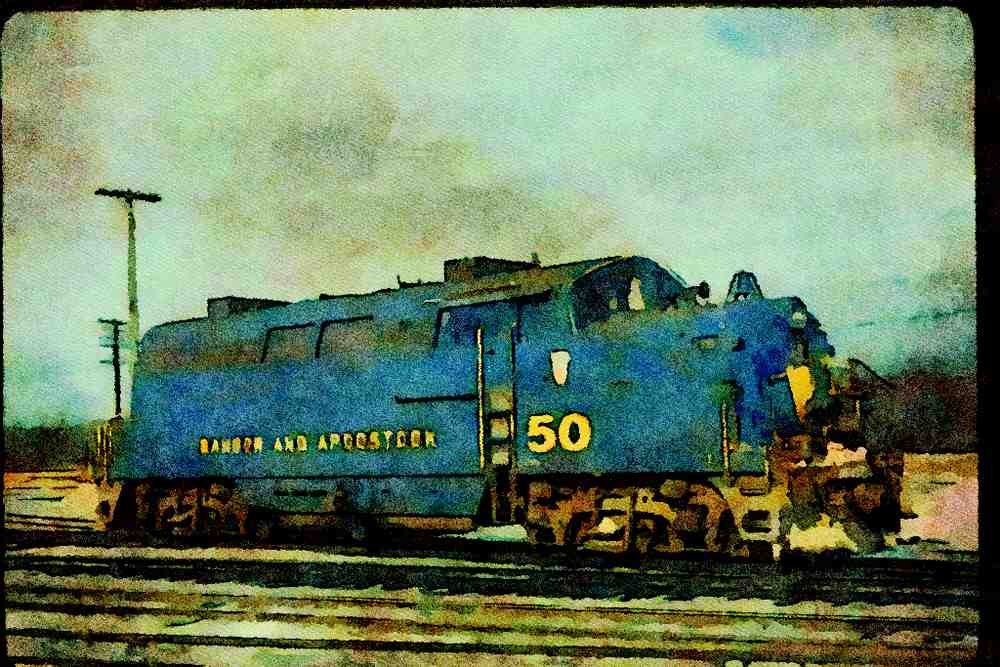 Trains USA 351092 BAR BL 2 A4 Limited Edition Watercolour Print