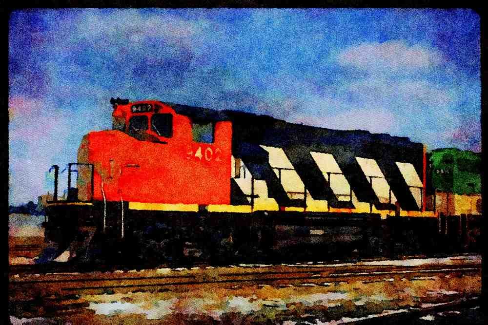 Trains USA 351098 CN Montreal Locomotive, Alco FPA 3 6774, 1962 A4 Limited Edition Watercolour Print