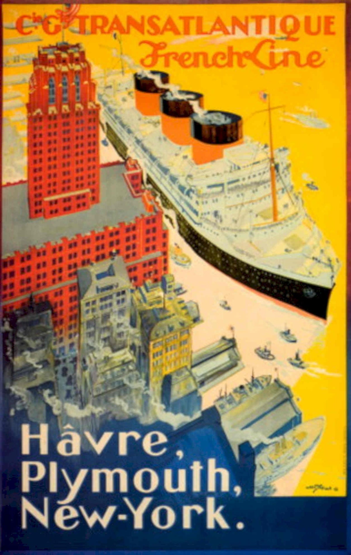Transatlantique Liner Havre 1930s Vintage Retro Advert Poster