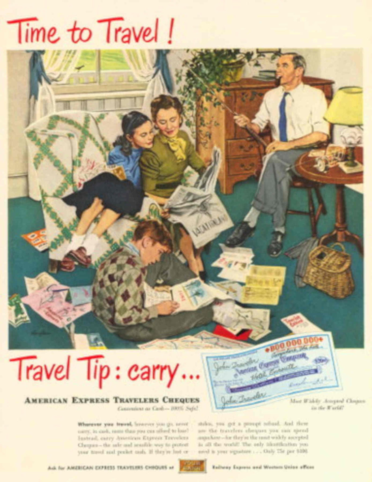 Travel Family Trip 1950s Vintage Retro Advert Poster
