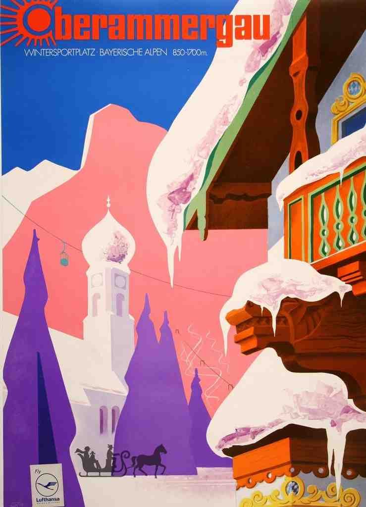 Travel Poster Fly Lufthansa Obergammergau 1960S Germany Ski Vintage Advert A4 Photo Print