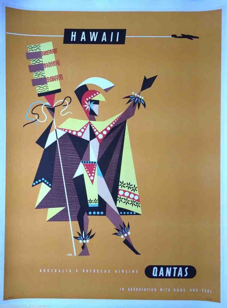 Travel Poster Hawaii Qantas Boac Teal Vintage Advert A4 Photo Print