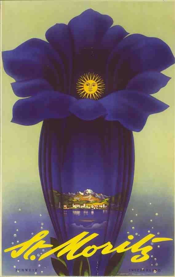 Travel Poster St Moritz Skiing Ski Switzerland Flower A4 12X8 Aluminium A4 Photo Print