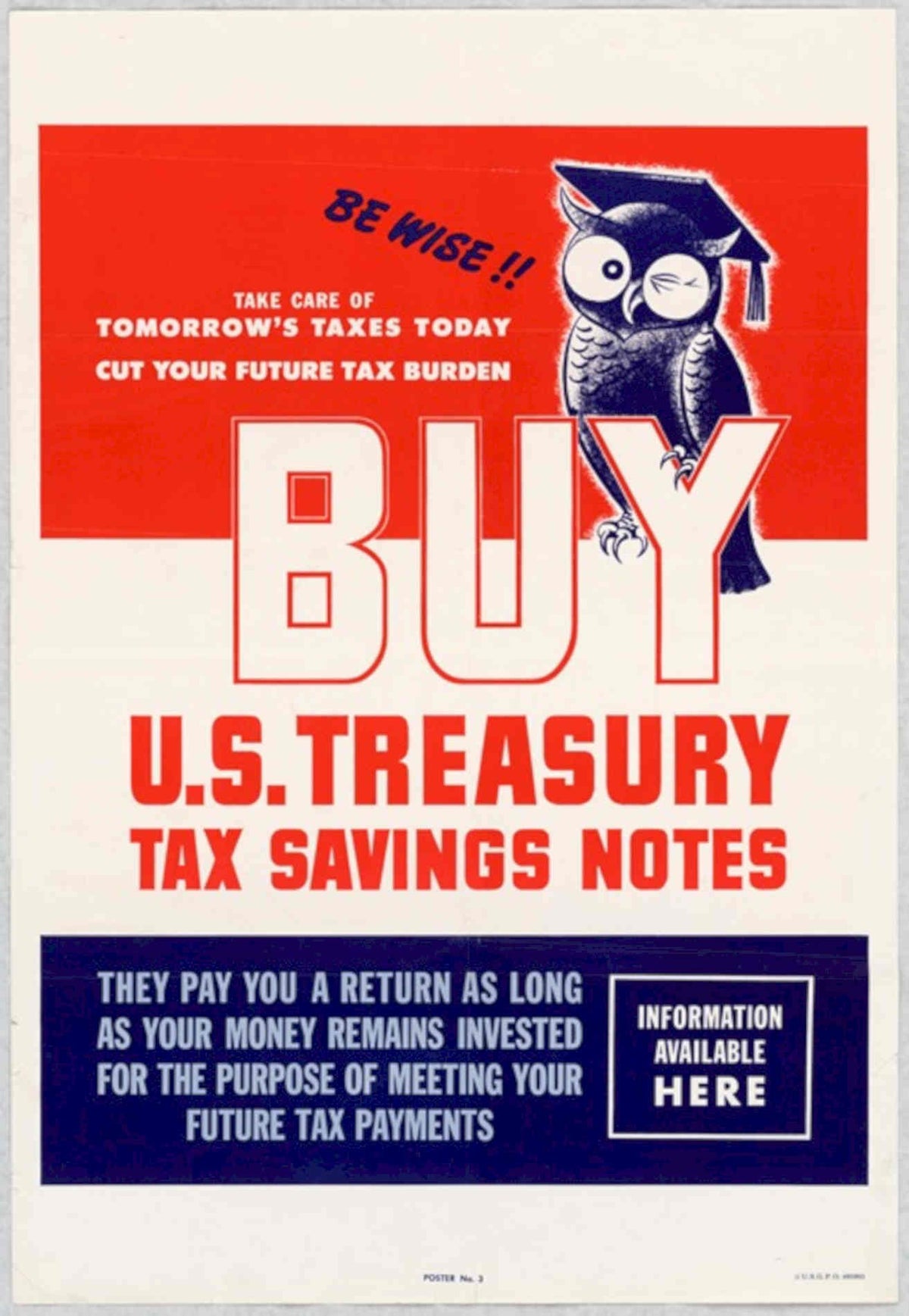 Treasury Owl Notes American World War II Advert Poster