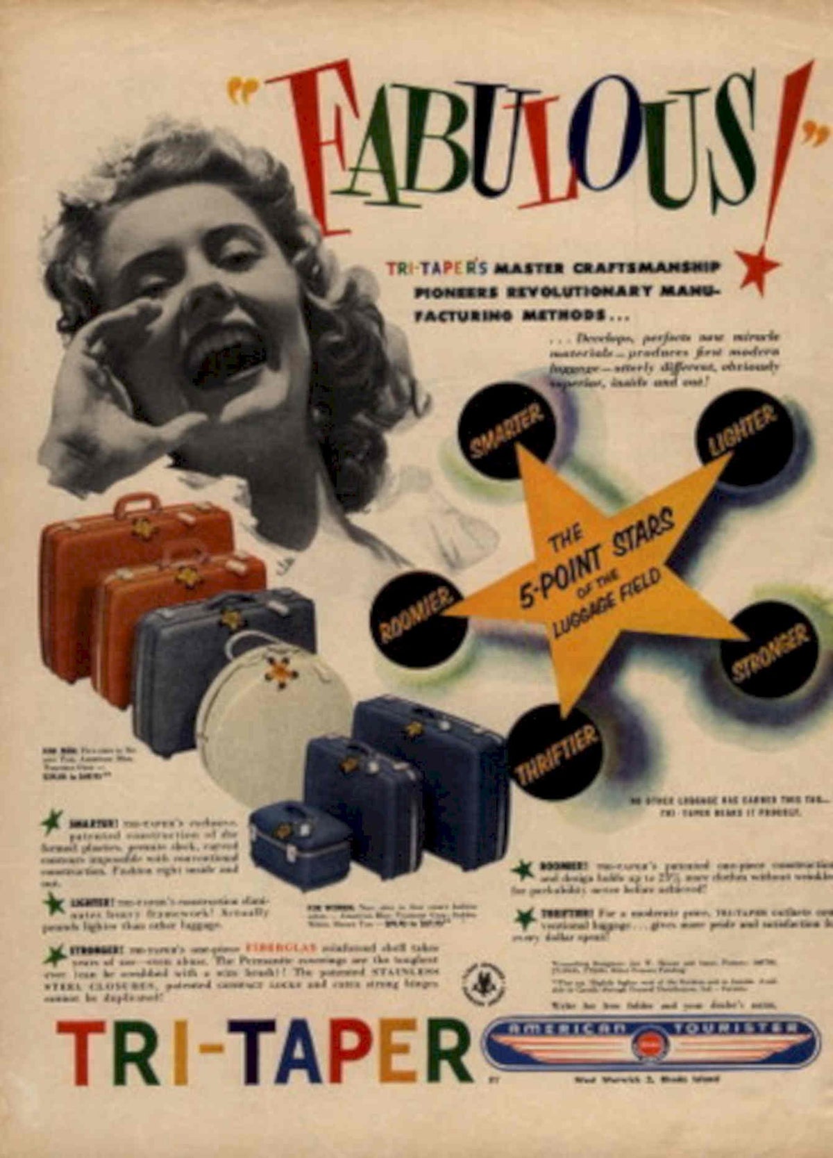 Tri Taper Luggage 1950s Vintage Retro Advert Poster