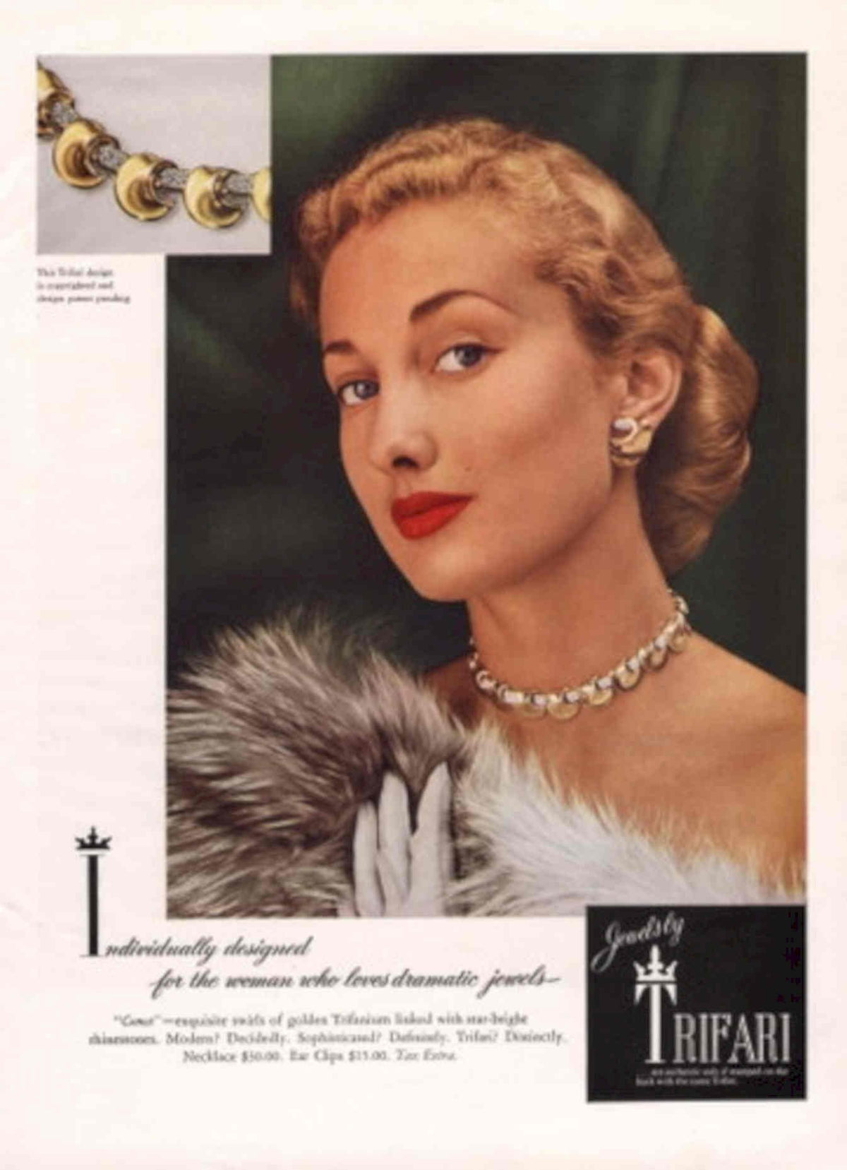 Trifari Jewelry Gems 1940s Vintage Retro Advert Poster