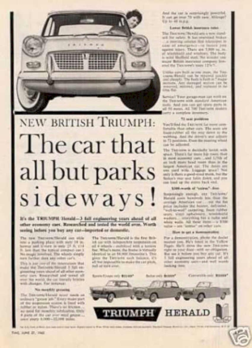 Triumph Herald 1962 Vintage Retro Advert Ads A4 Photo Print