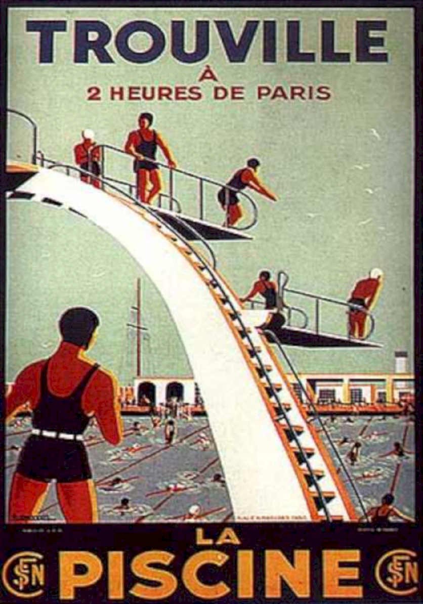 Trouville Piscine Sn Vintage Retro Advert Ads A4 Photo Print