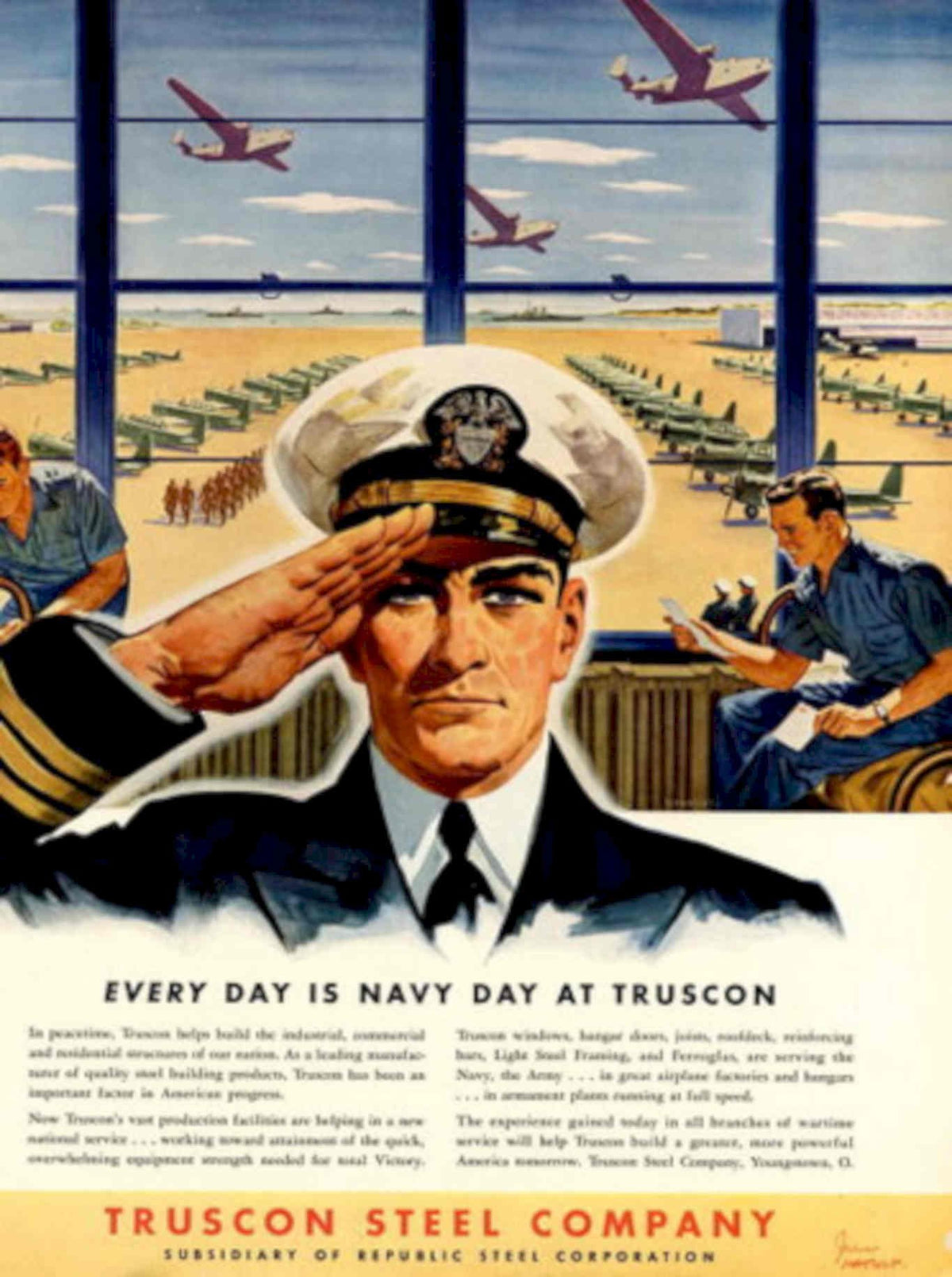 Truscon Steel Navy 1940s Vintage Retro Advert Poster