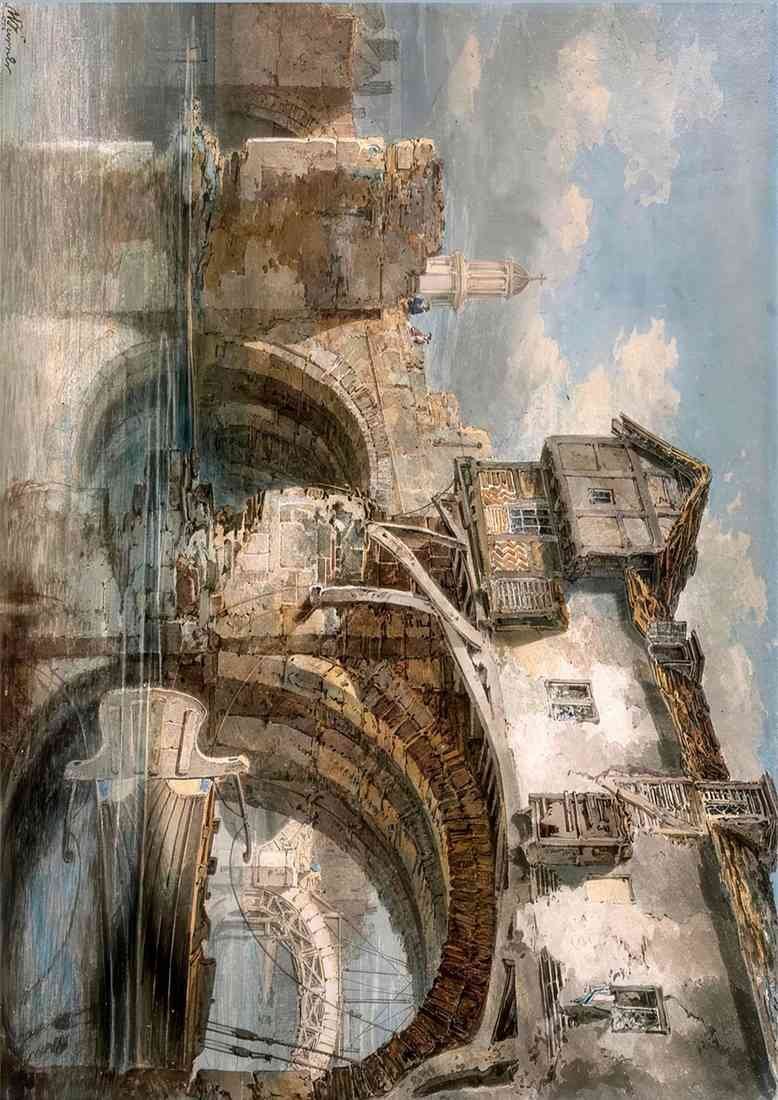 Turner Old Welsh Bridge Shrewsbury 1794 crop A4 Photo Print