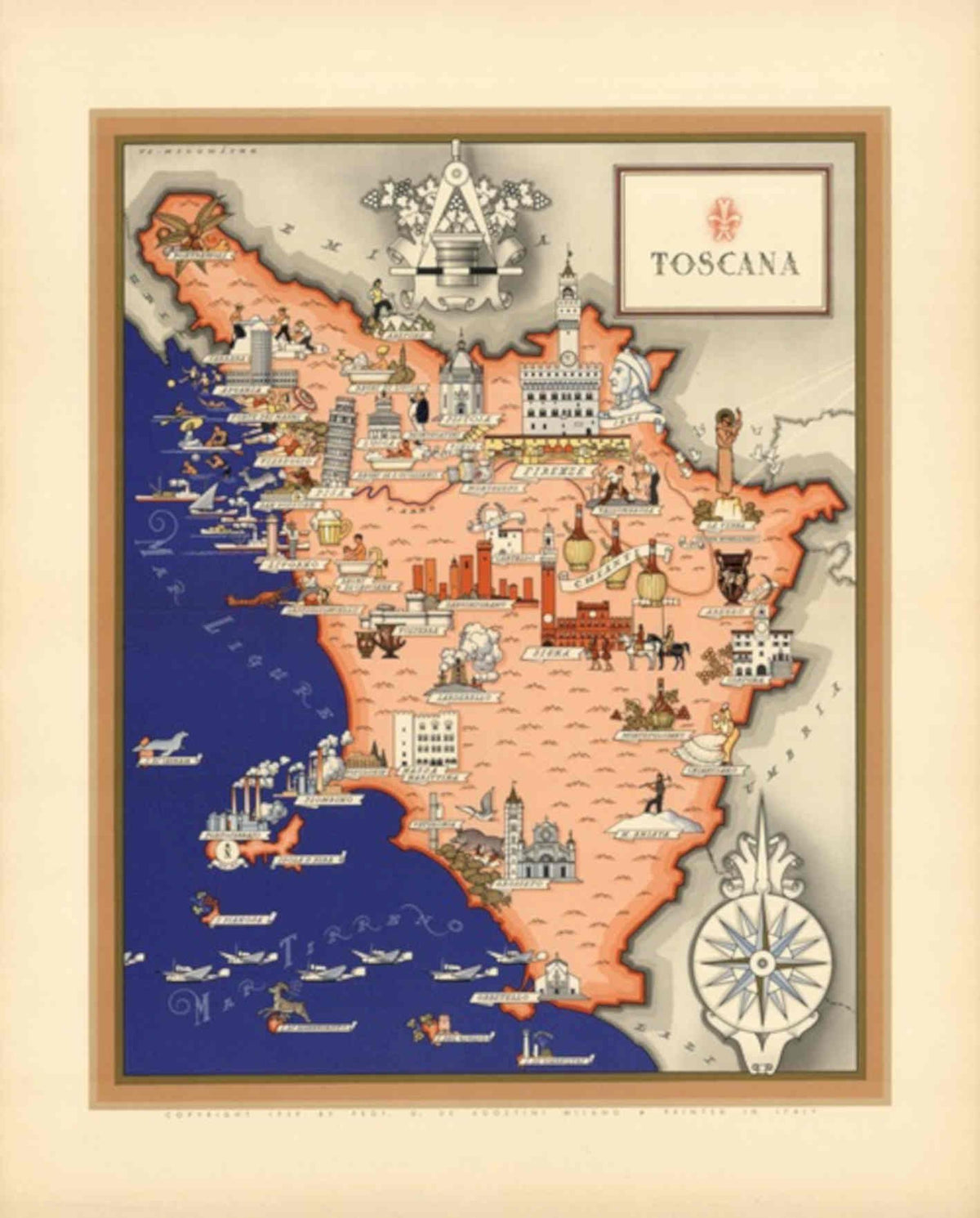 Tuscany Map Italy Vintage Retro Advert Poster