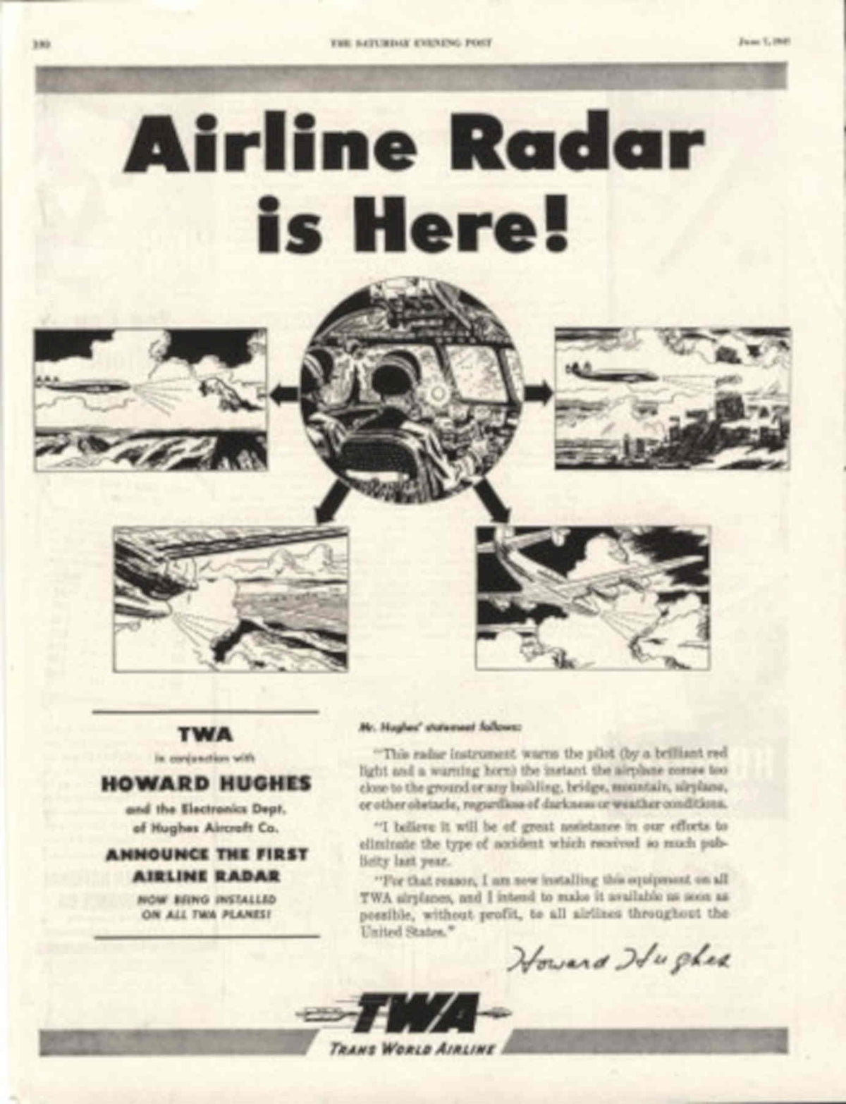 Twa Airline Radar 1940s Vintage Retro Advert Poster