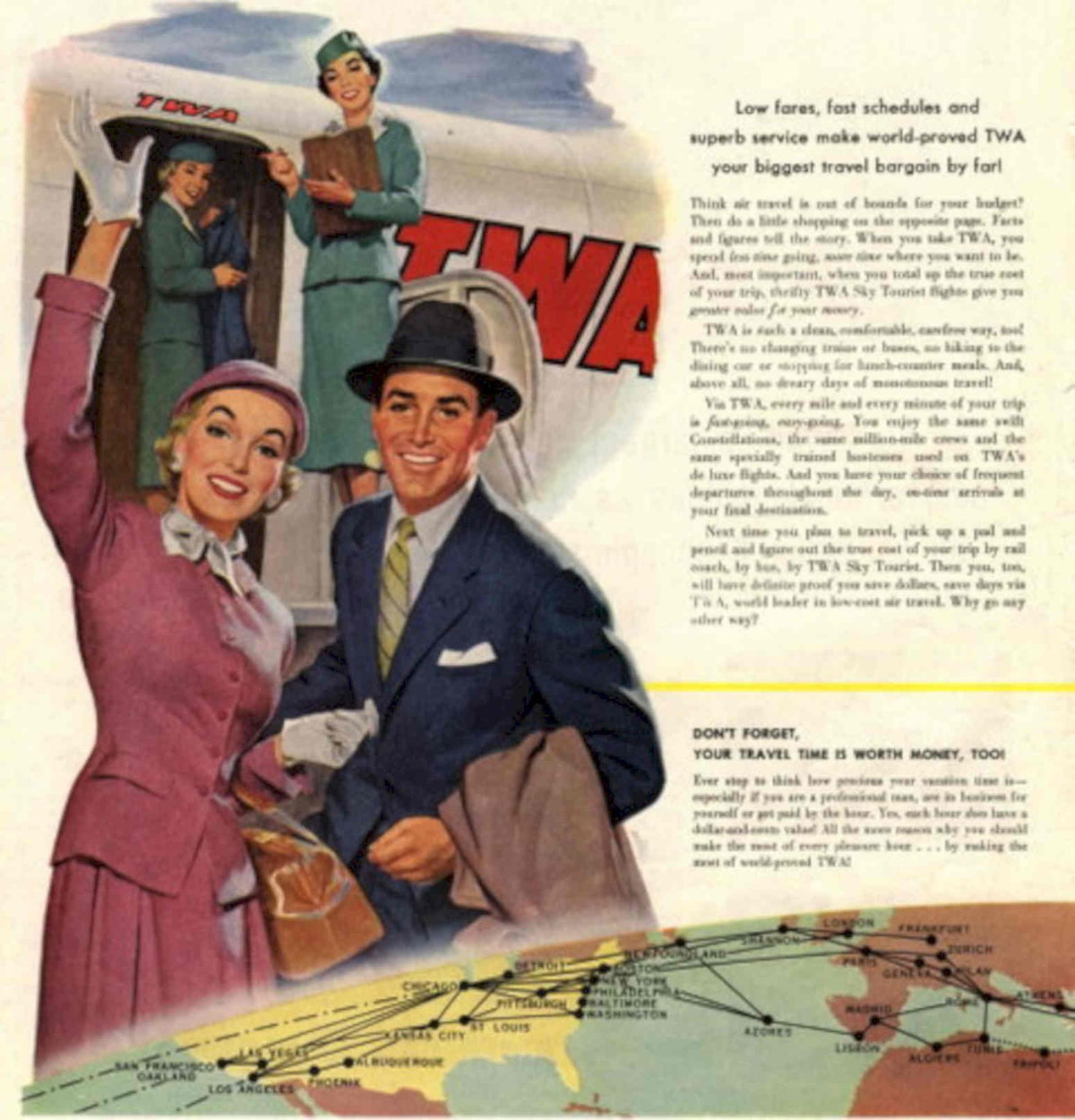 Twa Airline Travel 1950s Vintage Retro Advert Poster