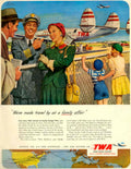 Twa Airplane Family 1 1950s Vintage Retro Advert Poster