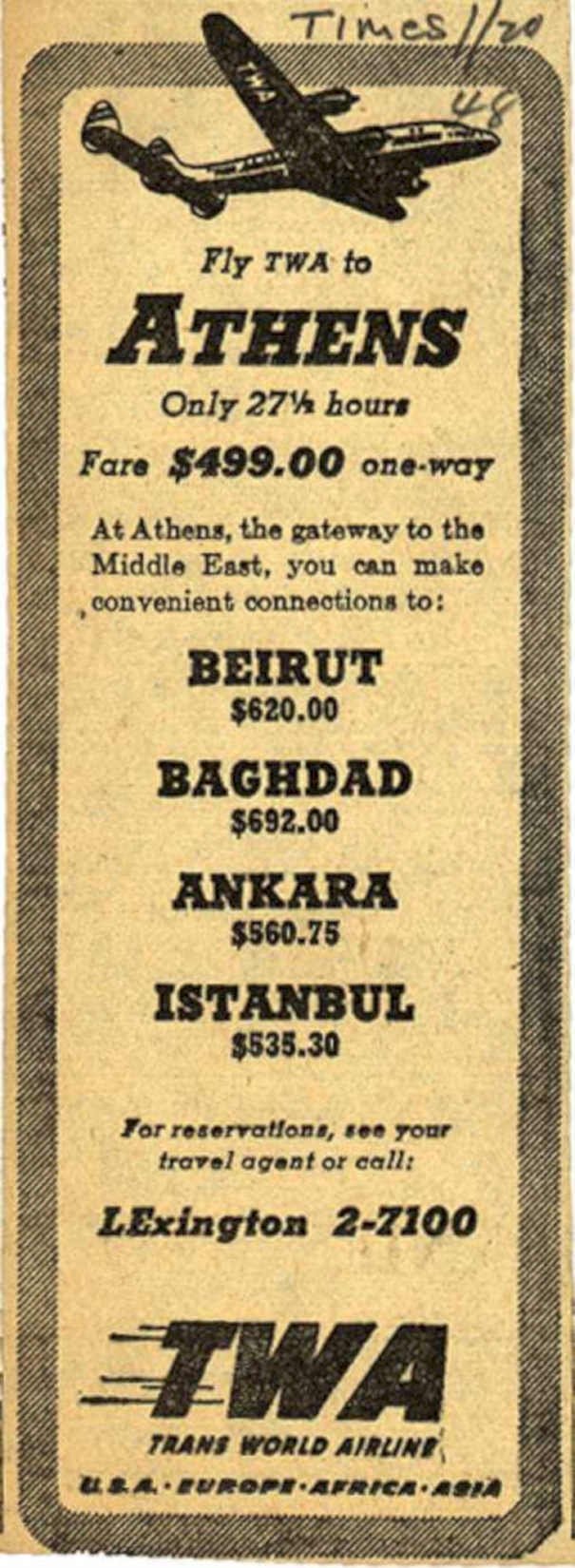 Twa Athens Dc4 Vintage Retro Advert Ads A4 Photo Print