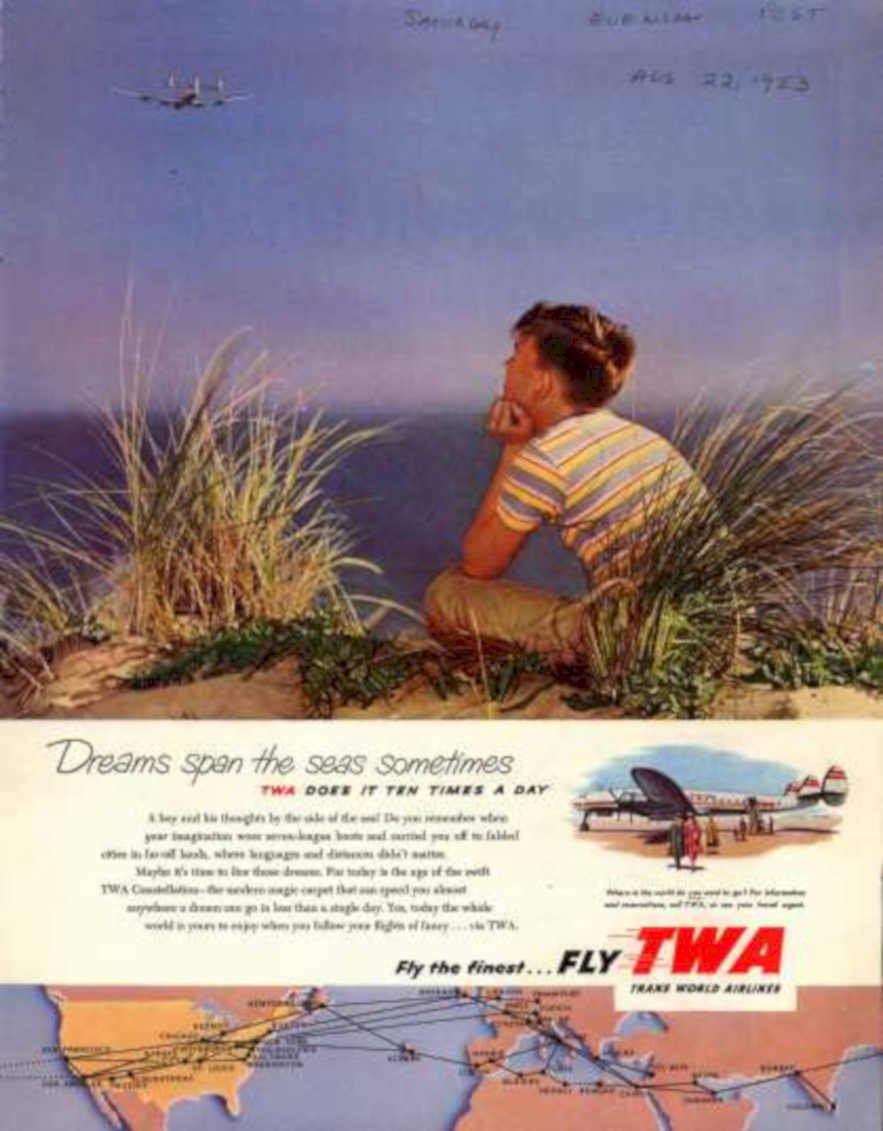 Twa Beach Flight Vintage Retro Advert Ads A4 Photo Print