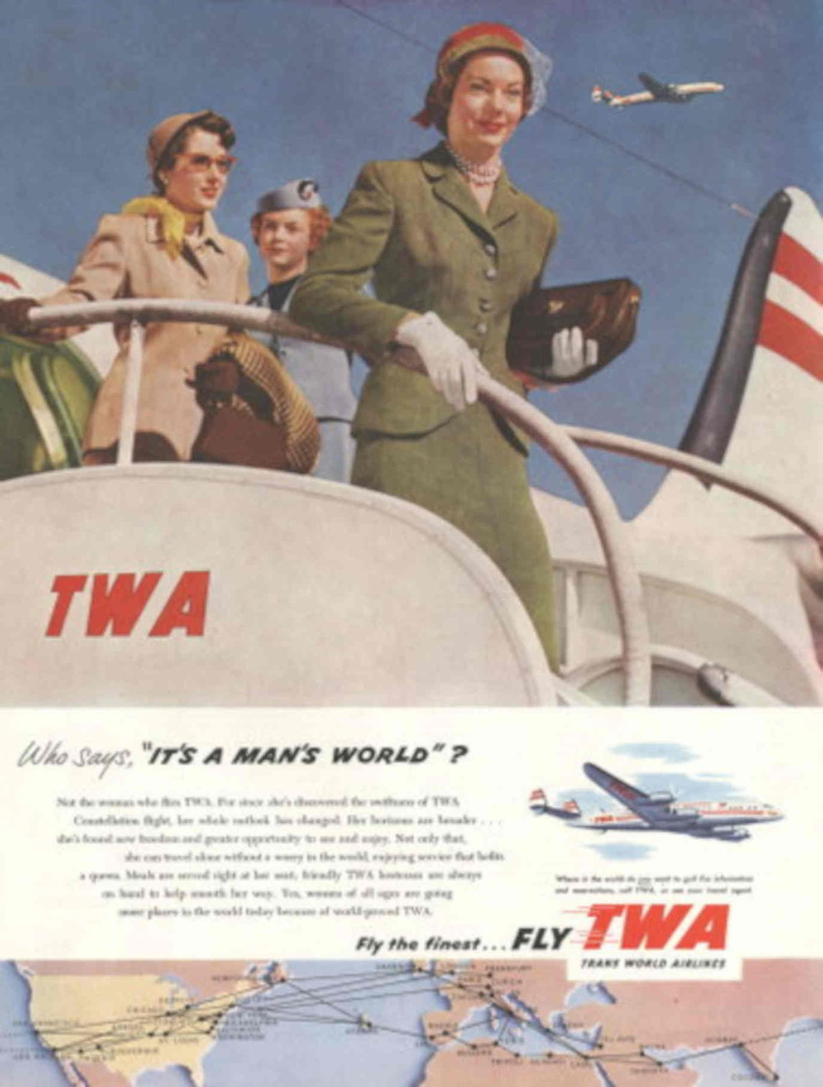 Twa Constellation Flights 1950s Vintage Retro Advert Poster