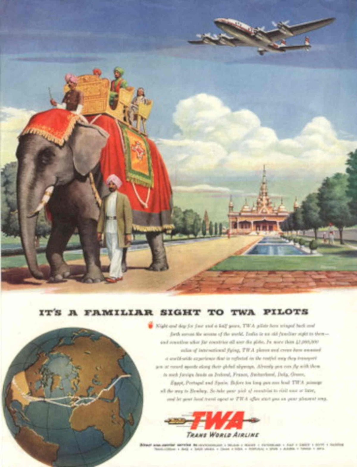Twa Dc3 Elephant 1940s Vintage Retro Advert Poster