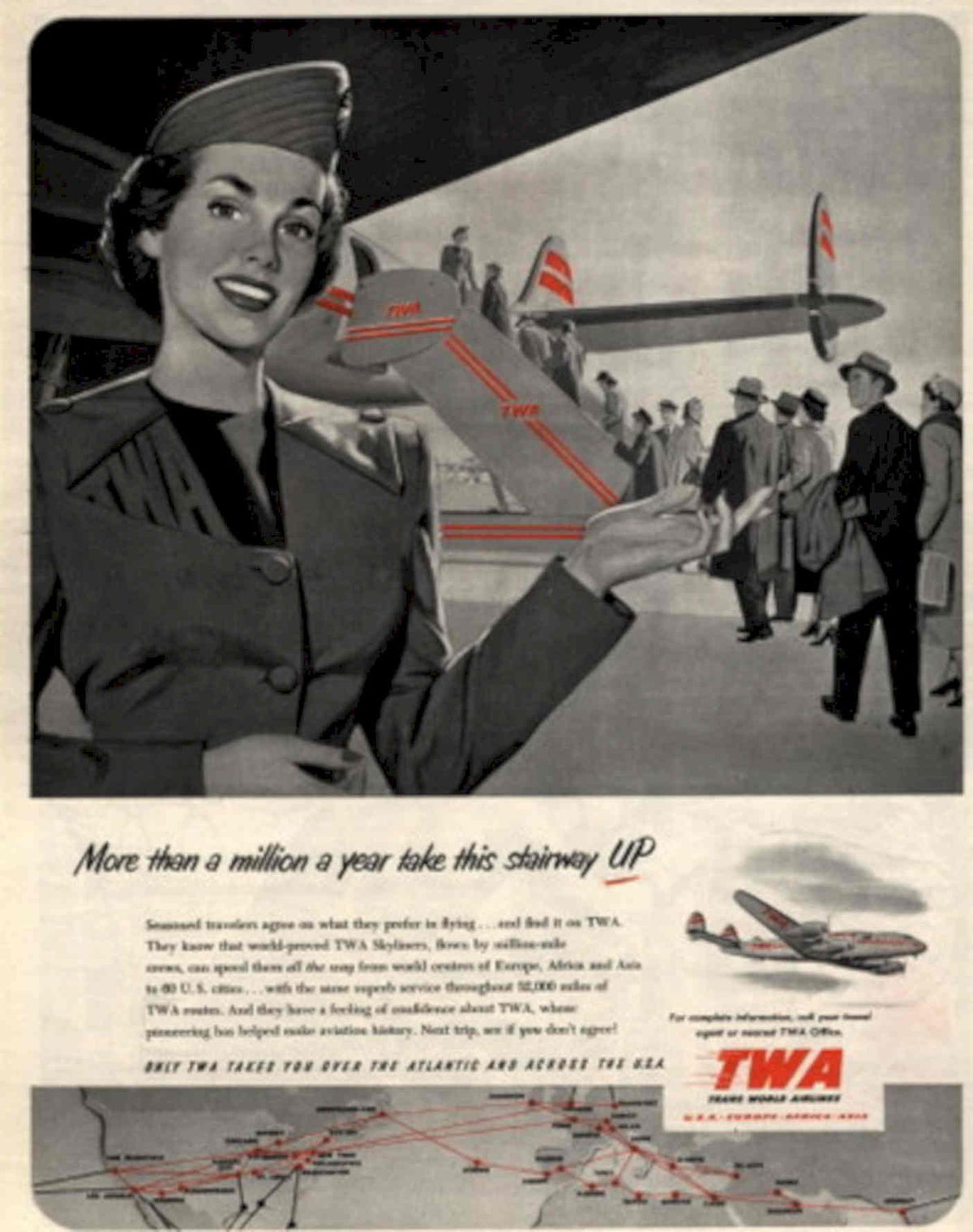 Twa Dc4 Flight 1950s Vintage Retro Advert Poster