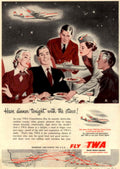 Twa Dinner Flight 1950s Vintage Retro Advert Poster