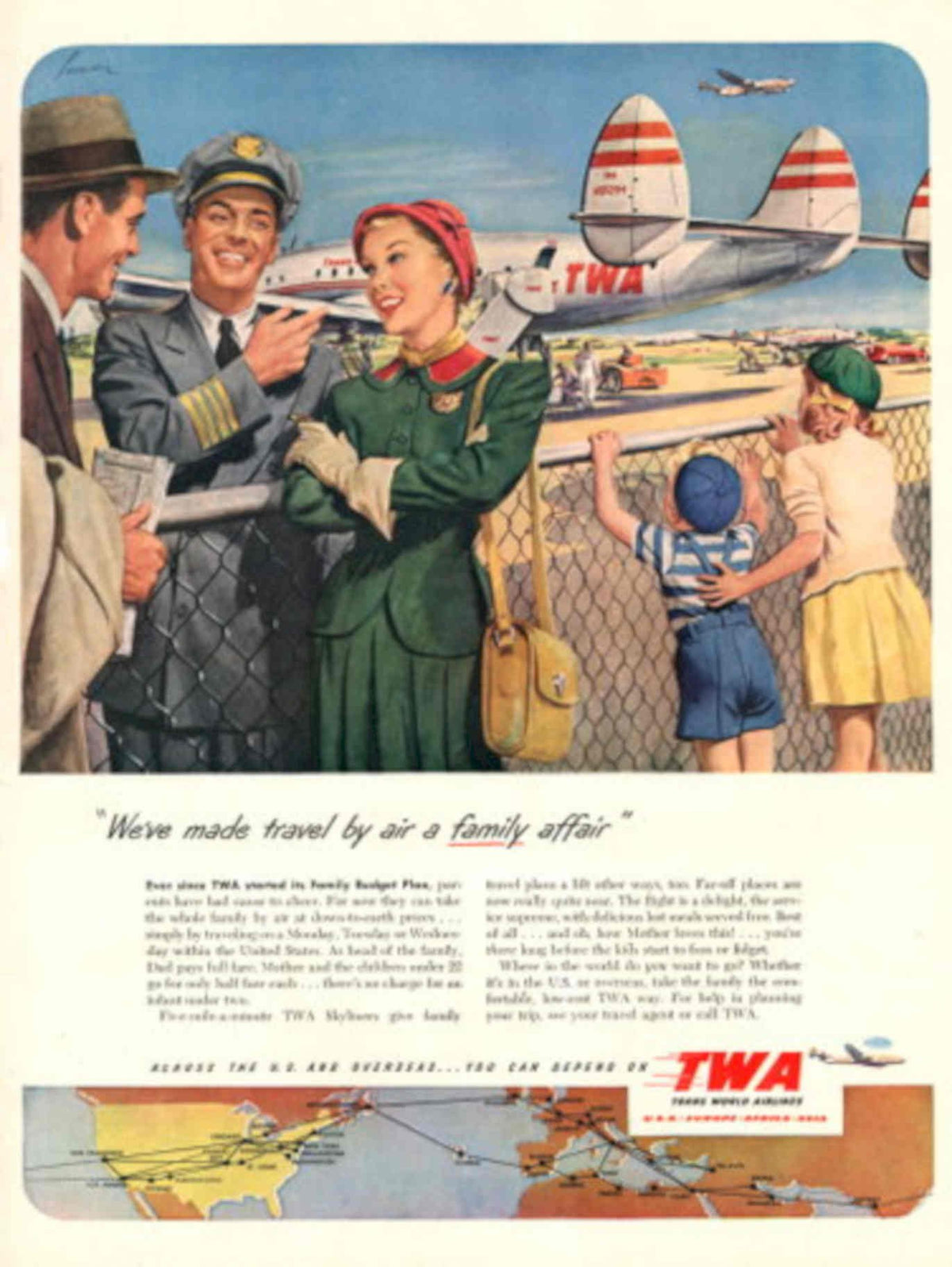 Twa Family Flight 1950s Vintage Retro Advert Poster