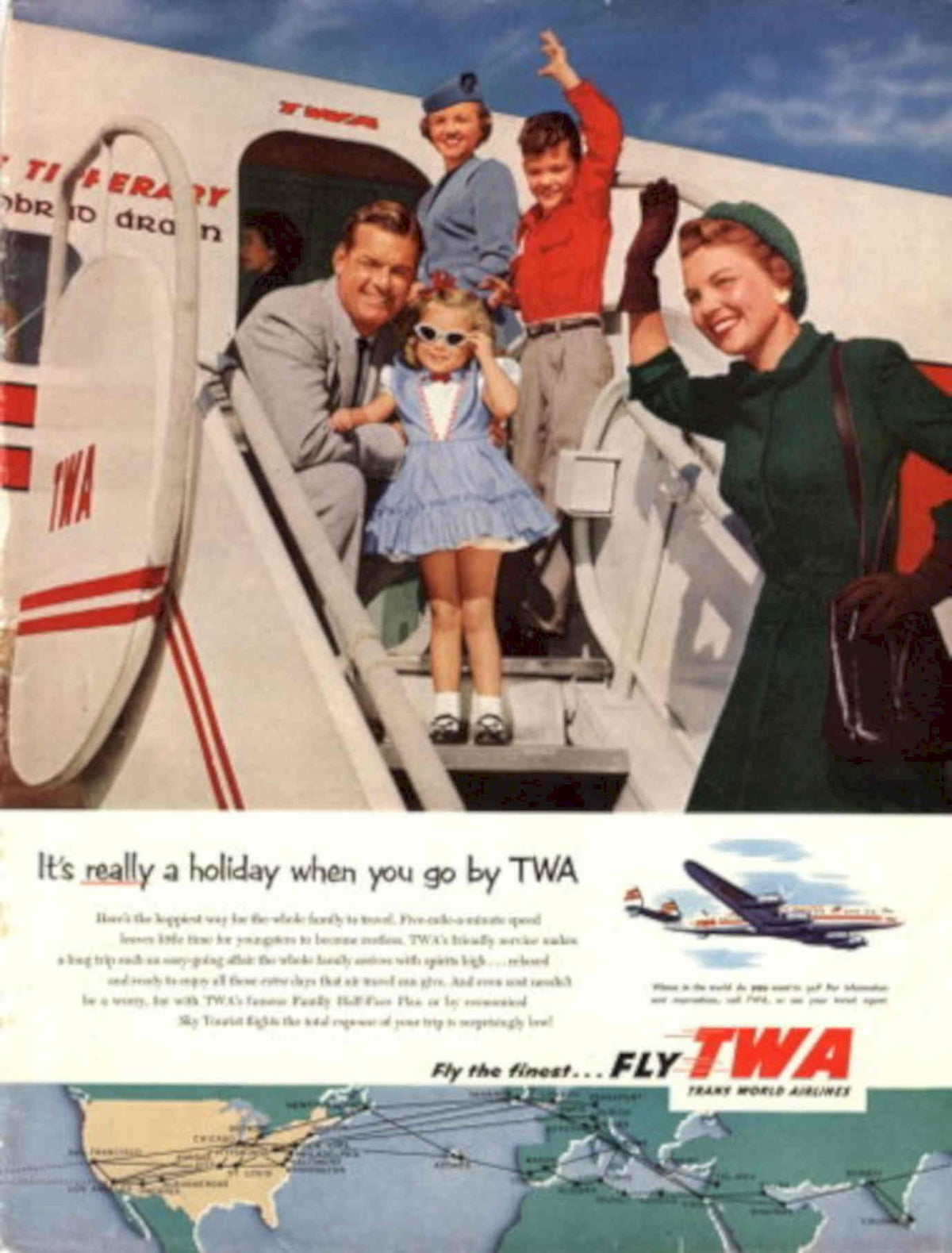 Twa Family Flight 2 1950s Vintage Retro Advert Poster