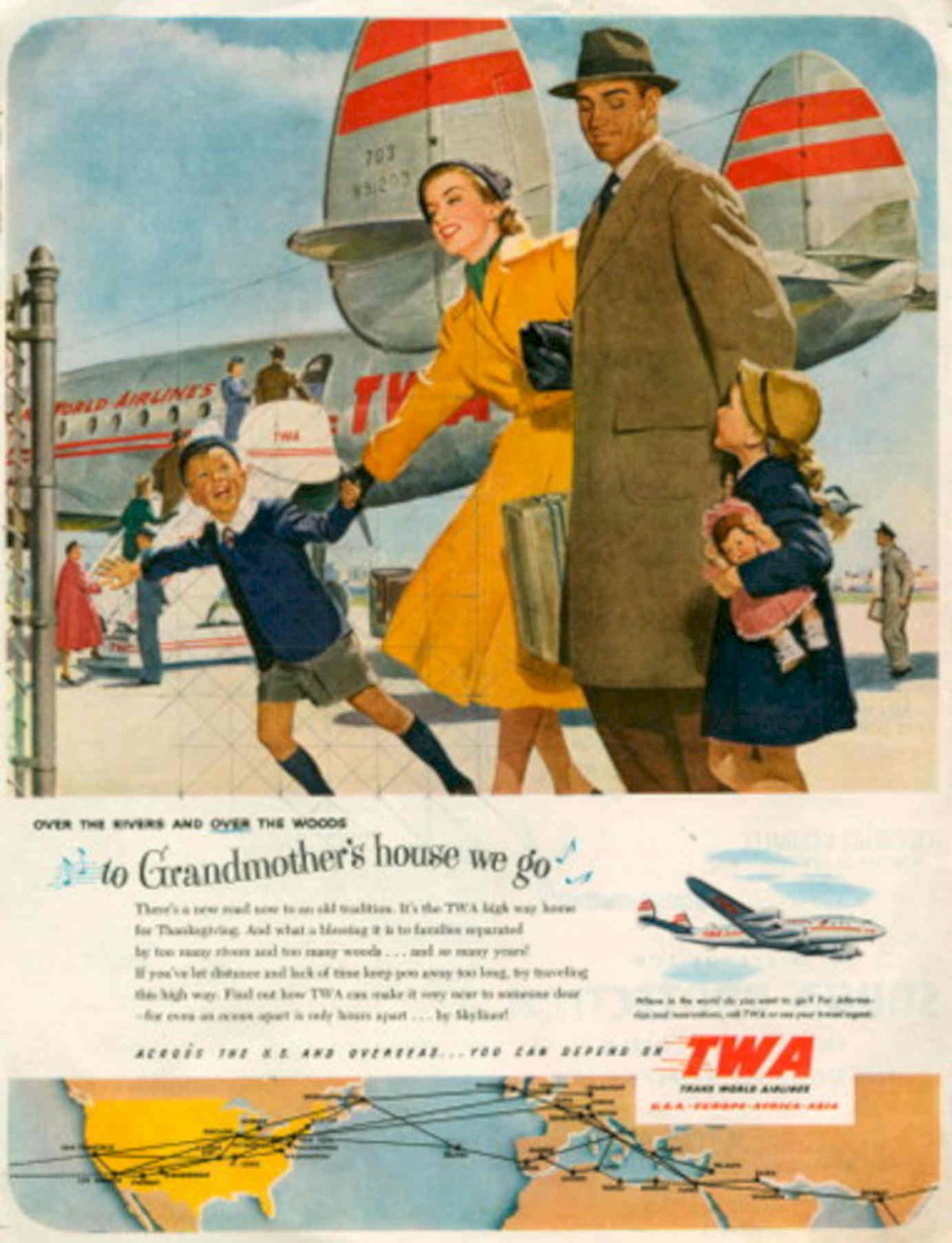 Twa Family Travel 3 1950s Vintage Retro Advert Poster