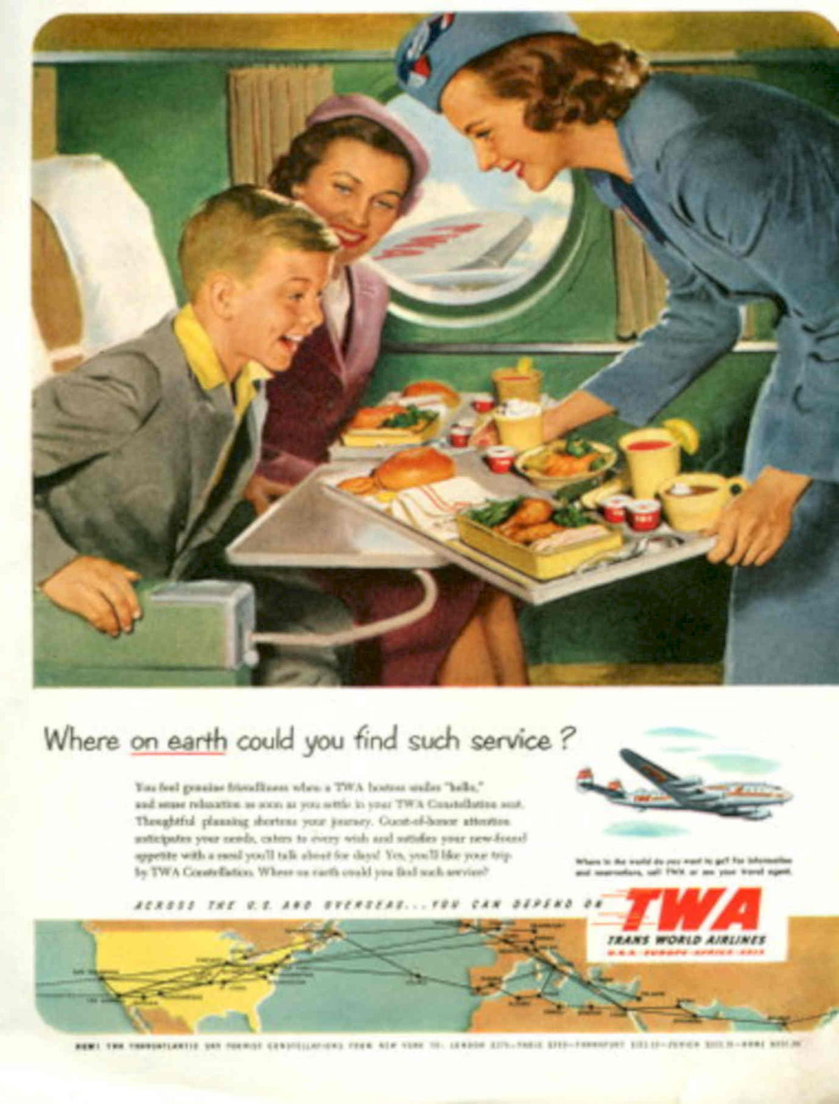 Twa Flight Family 1950s Vintage Retro Advert Poster