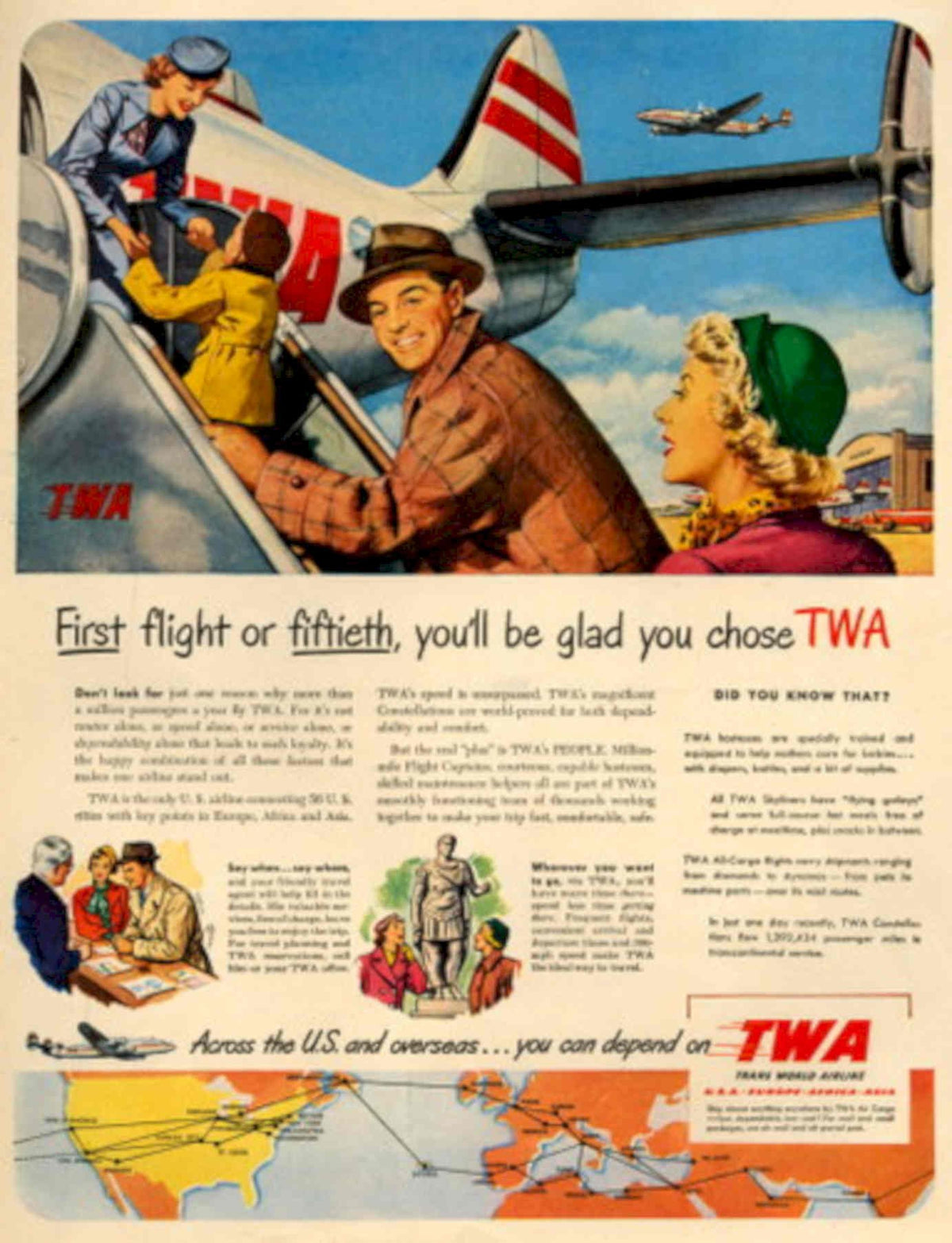 Twa Flight Interior 1950s Vintage Retro Advert Poster