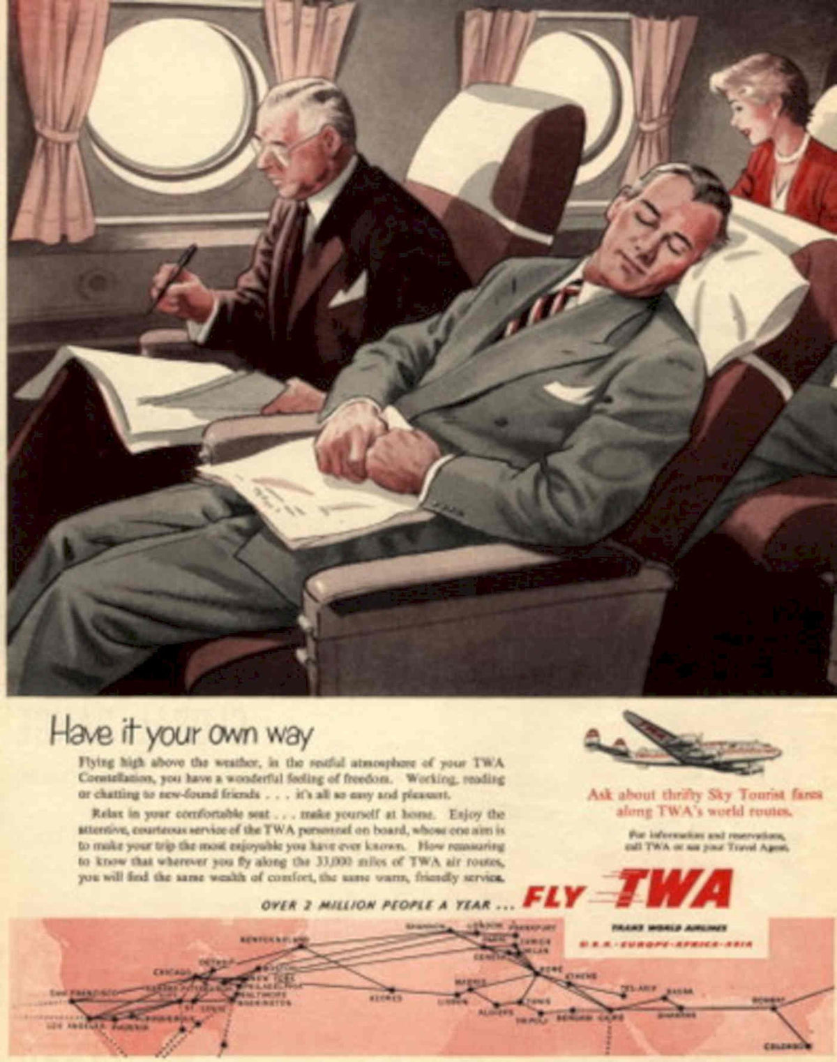 Twa Flight Route 1950s Vintage Retro Advert Poster