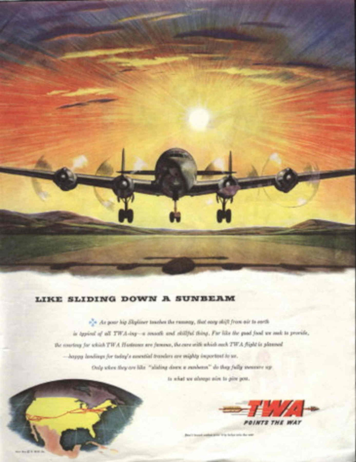 Twa Sunset Dc3 1940s Vintage Retro Advert Poster