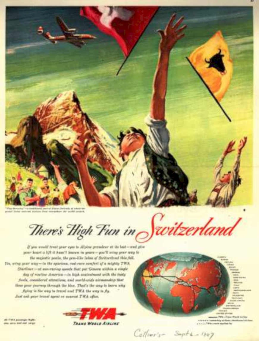 Twa Switzerland Flags Vintage Retro Advert Ads A4 Photo Print