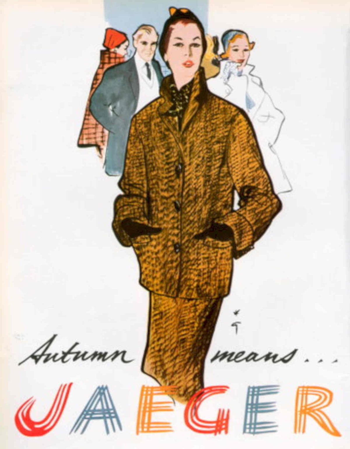 Tweed Autumn Jaeger 1950s Vintage Retro Advert Poster