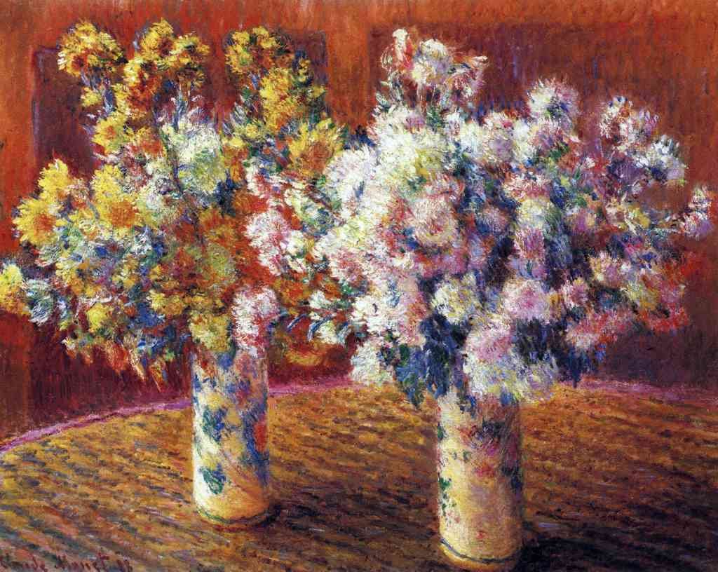 Two Vases With Chrysanthemums Monet A4 Photo Print