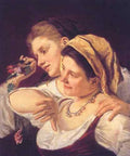 Two Women Throwing Flowers  A4 Photo Print