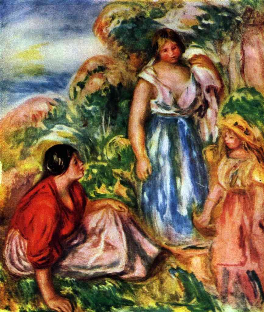 Two Women With Young Girls In A Landscape Renoir A4 Photo Print
