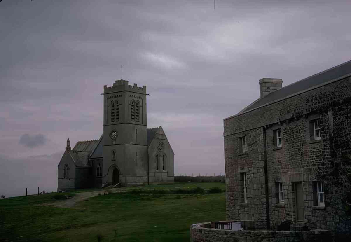 UK rural church roundstone A4 Photo Print