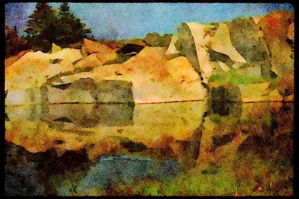 USA Landscapes 176029 Reflections, Old Quarry, Coastal Maine A4 Limited Edition Watercolour Print
