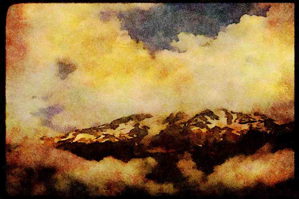 USA Landscapes 176037 Clouds And Mount Rainier, Washington A4 Limited Edition Watercolour Print