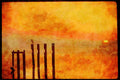 USA Nature Scenes 178010 Birds On Pier Pilings During Sunset A4 Limited Edition Watercolour Print