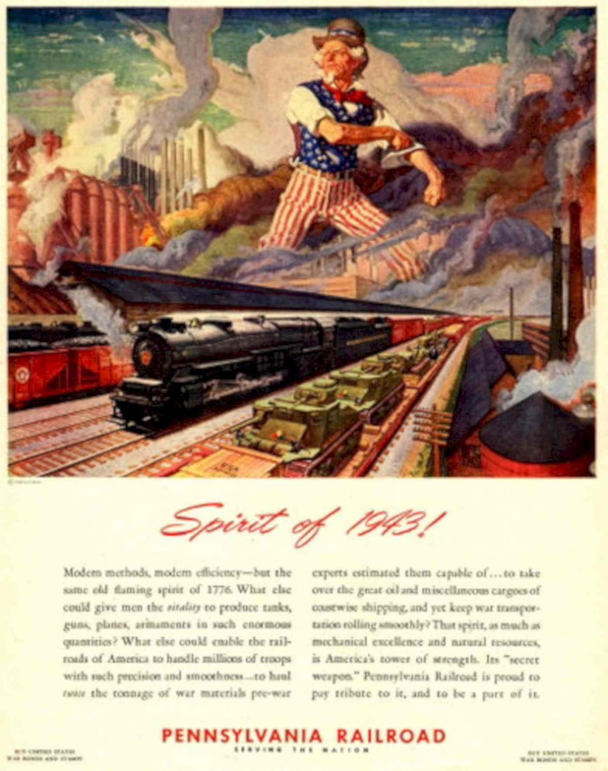 Uncle Sam Locomotive 1940s Vintage Retro Advert Poster