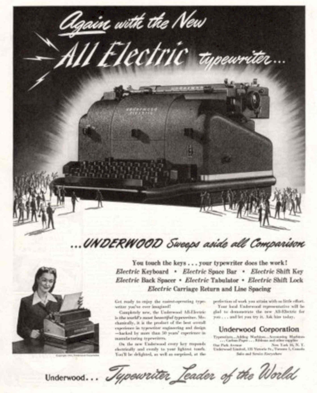 Underwood All Electric 1940s Vintage Retro Advert Poster