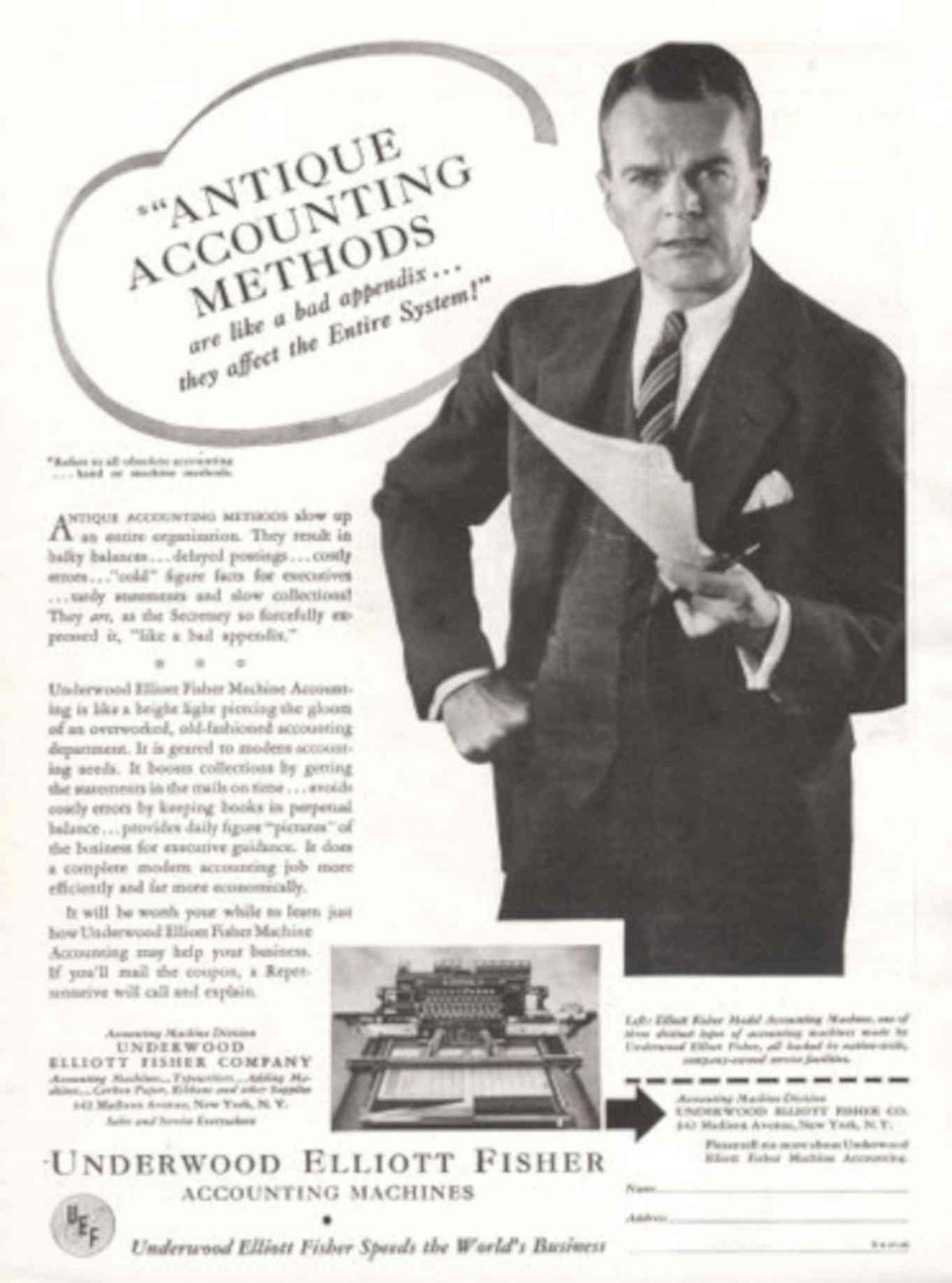 Underwood Elliott Fisher 1930s Vintage Retro Advert Poster