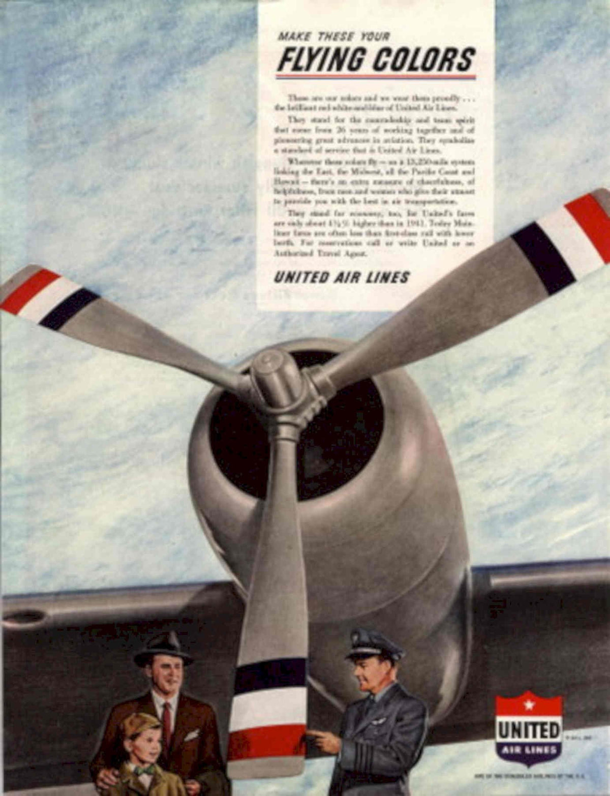United Air Lines 1940s Vintage Retro Advert Poster