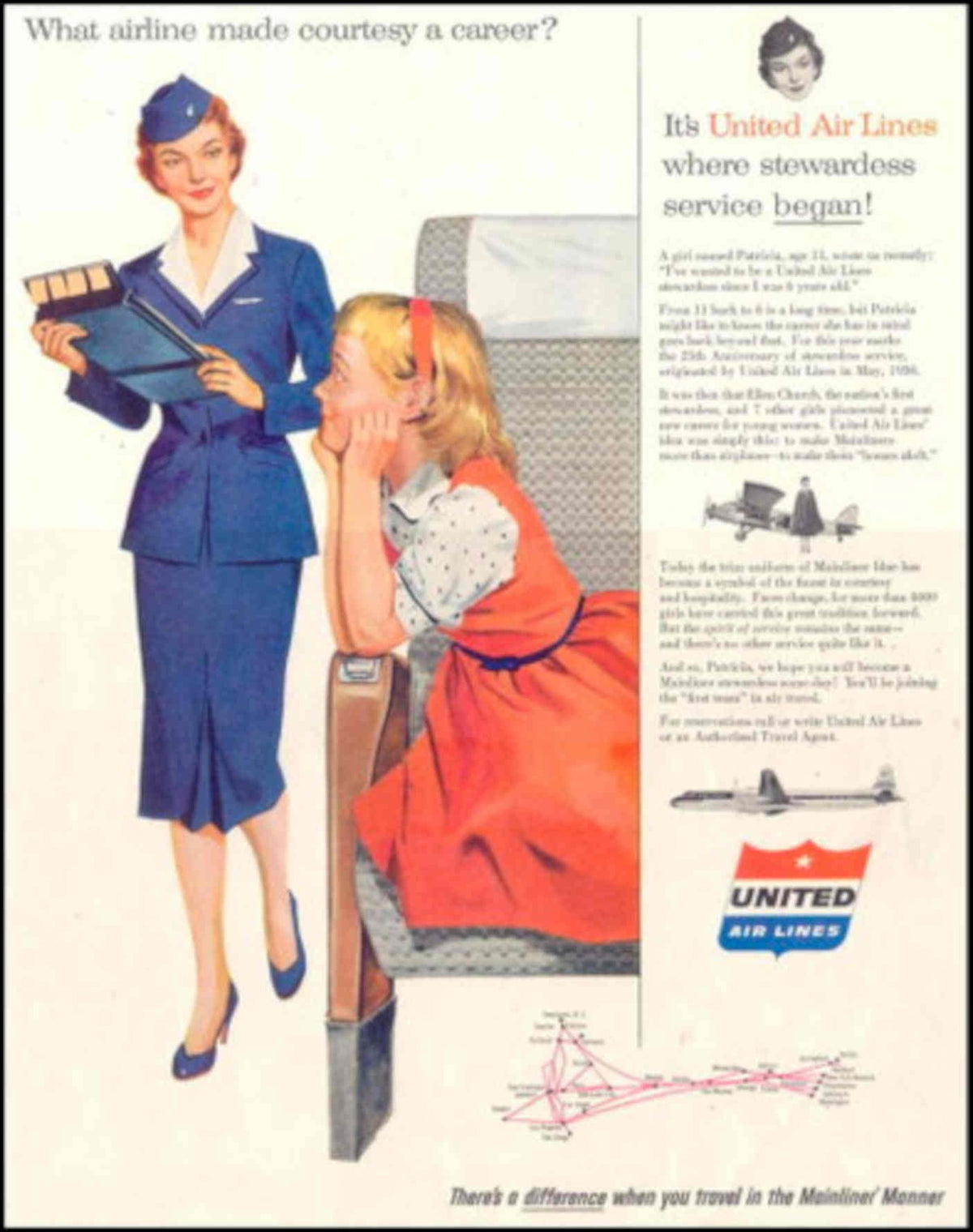 United Air Lines 1950s Vintage Retro Advert Poster