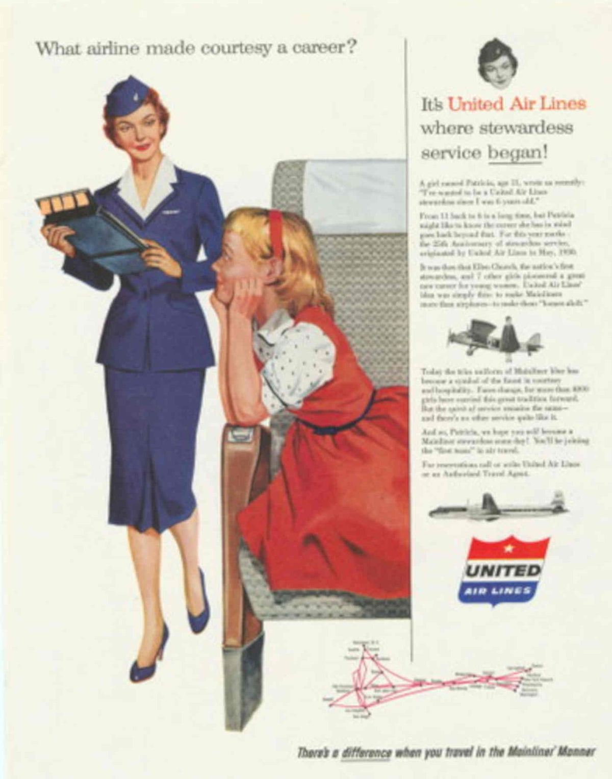 United Airlines Dc7 1950s Vintage Retro Advert Poster