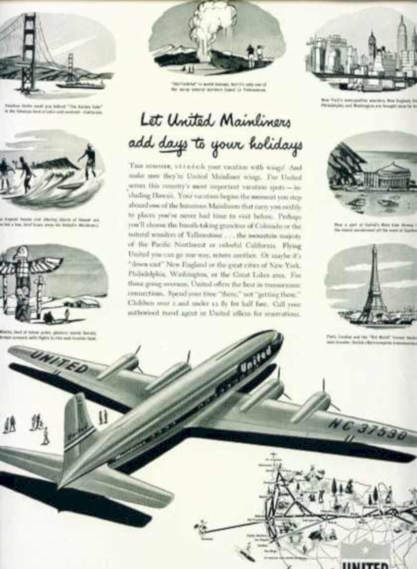 United Dc3 Travel Vintage Retro Advert Ads A4 Photo Print