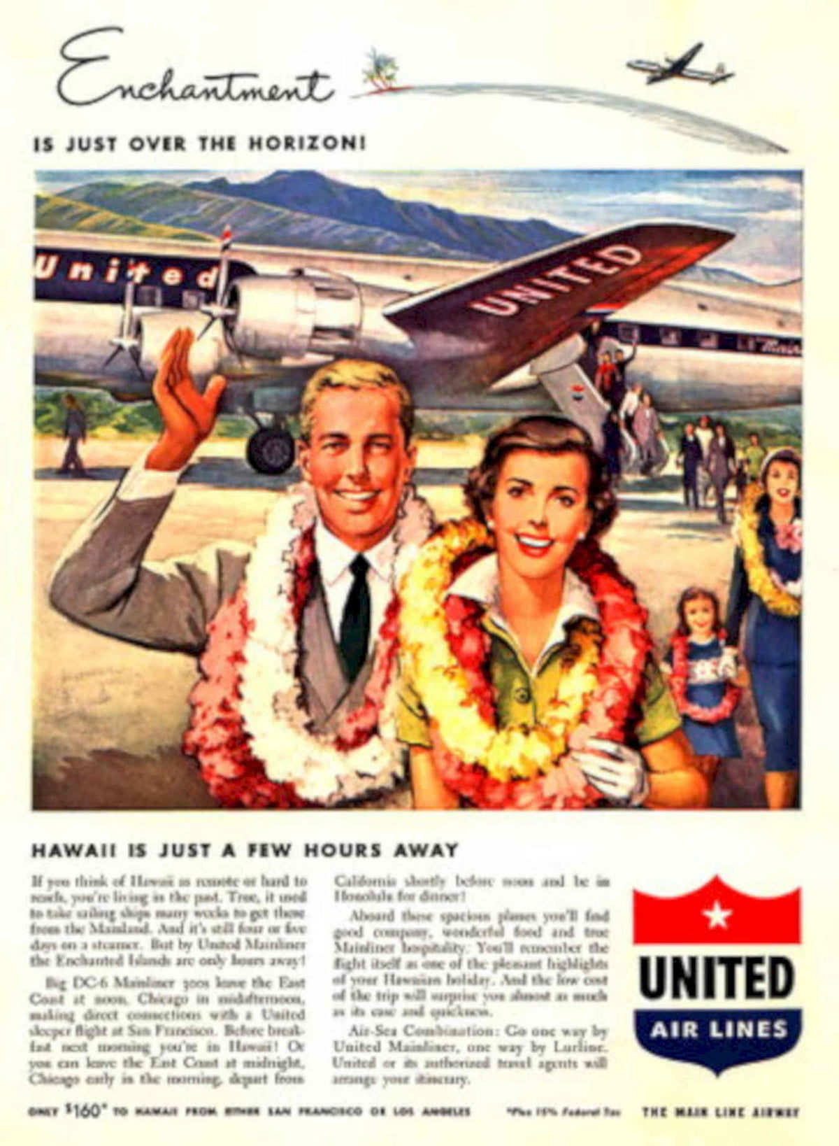 United Hawaii Boeing 1950s Vintage Retro Advert Poster