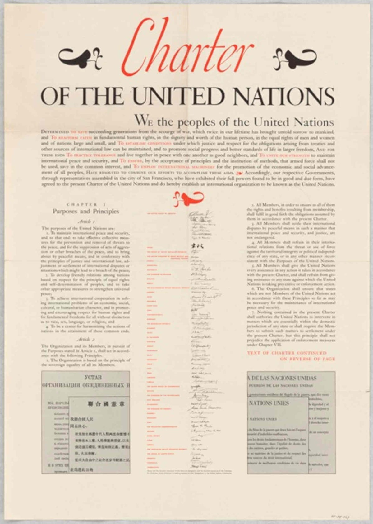 United Nations Charter 1 American World War II Advert Poster
