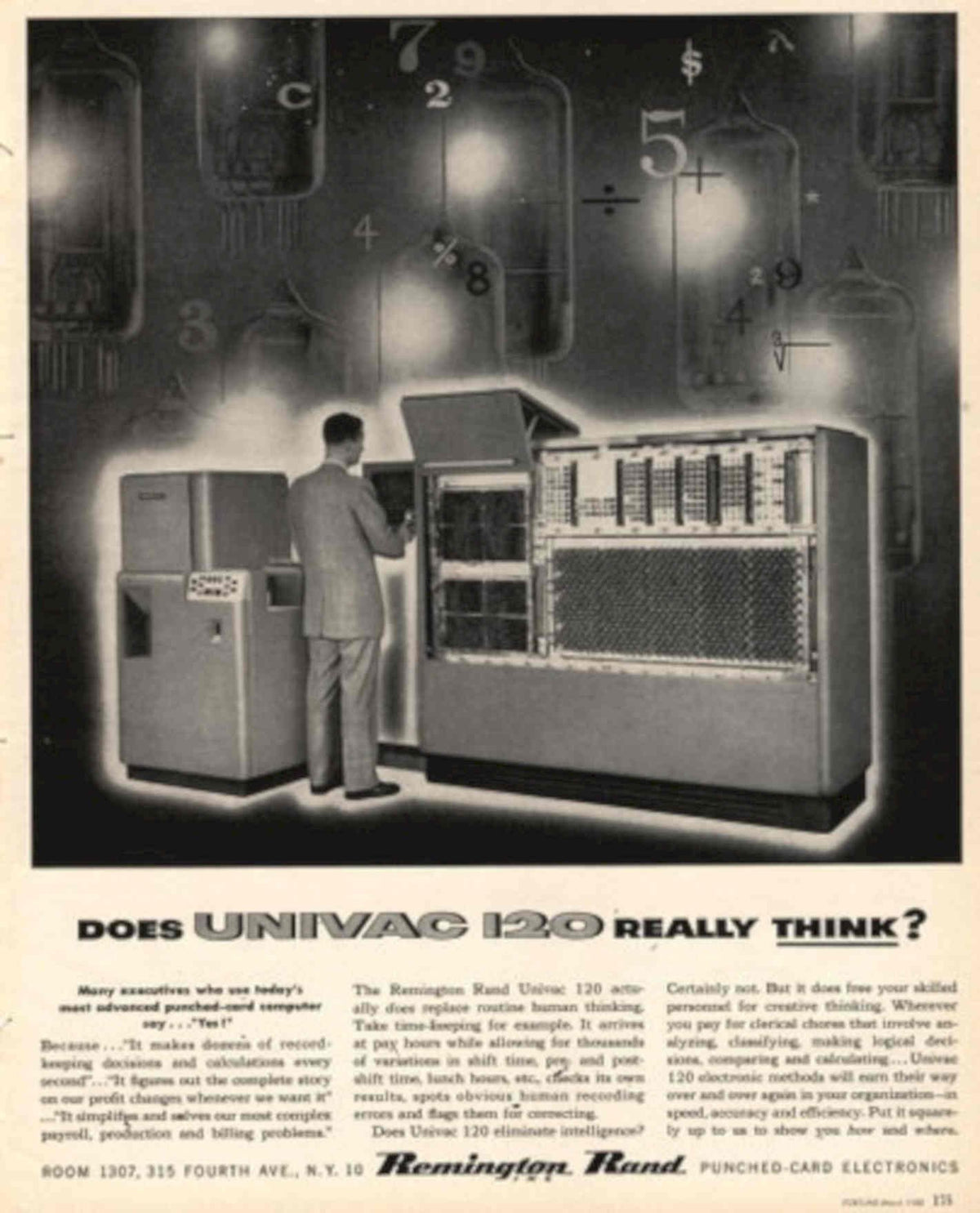 Univac 120 Computer 1950s Vintage Retro Advert Poster